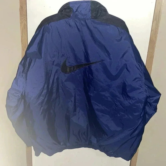 Nike Coat Jacket Lined Heavy 2xl Black Blue Vintage 90s Y2K Pockets 1/3 Zip - Picture 1 of 9